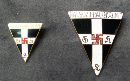 PAIR NAT SOZ. FRAUENSCHAFT BADGES.