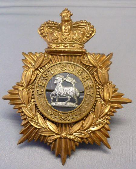 QUEENS ROYAL WEST SURREY REGT. VICTORIAN OR's HELMET PLATE CIRCA 1881-1901